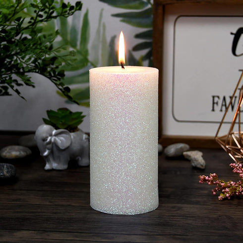 Zest Candle Pillar Candle - 3 by 6-Inch, Metallic White Glitter