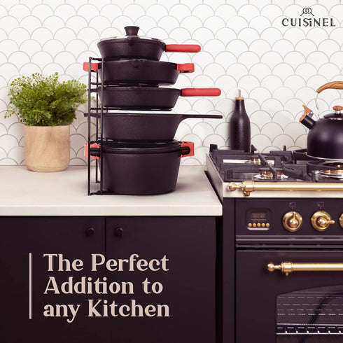 Cuisinel Pan Organizer - Heavy Duty 15" Silicone-Coated Non-Slip Skillet Rack for Kitchen Storage