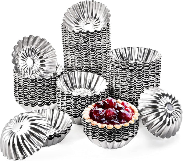 Dicunoy 100 PCS Egg Tart Molds, 3" Mini Tart Pie Pan, Aluminum Brioche Mold for Tart Shells, Cupcakes, Muffins