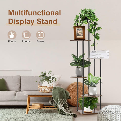 6 Tier Plant Stand Indoor Outdoor, Wood Metal Corner Shelf, Multiple Flower Pot Rack Holder Shelves, Planter Shelf