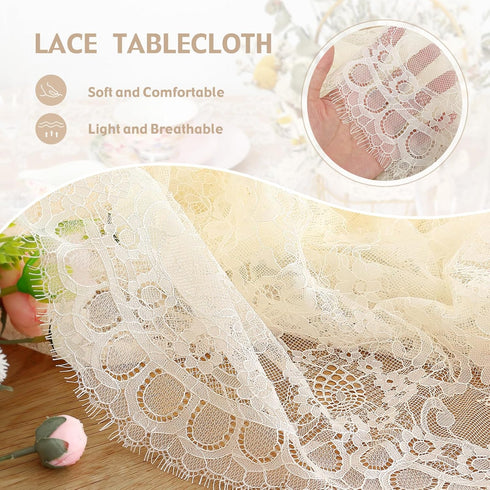 Fanqisi Ivory Lace Tablecloth 60x120 Inches, Classic Wedding Lace Overlay Party Table Cover for Decoration