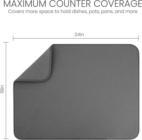 Bellemain XXL Dish Mat, 24" x 17" Microfiber Drying Mat, Super Absorbent, Gray