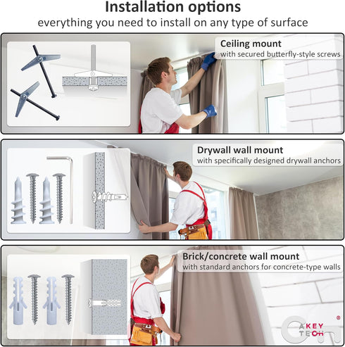 Ceiling Curtain Rod Brackets, 2 pcs Heavy Duty Holders for Up to 1 Inch Rods, Ceiling Mount and Wall Installation