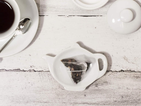 HIC Kitchen Fine White Porcelain Tea Bag Holder Caddy, Teapot Design