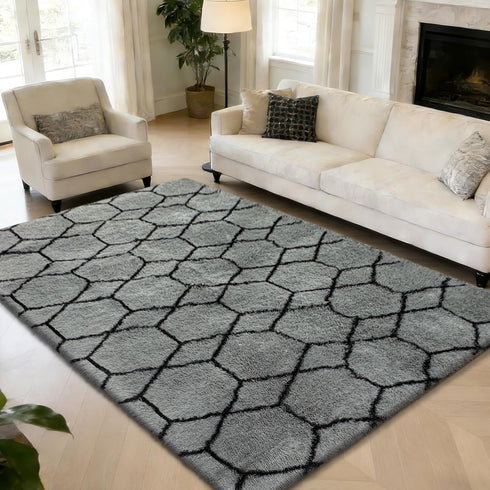 6x9 Fluffy Area Rugs for Living Room,Shag Area Rug for Bedroom,Geometric Soft Fuzzy Rug Non-Shedding Indoor Plush