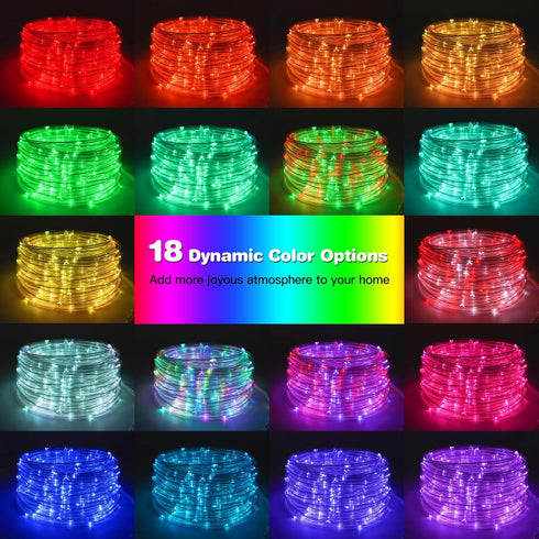33FT 100 18 5 LED Solar Rope Lights, Colors with Timer, Modes, Waterproof Plug-in Remote Control Camping String Lights