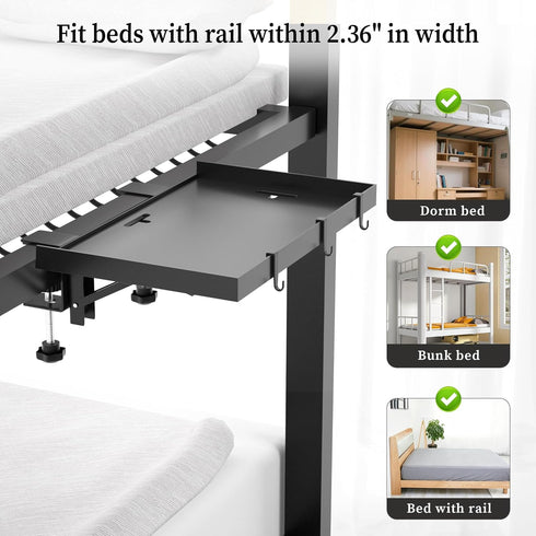 Foldable Bedside Shelf, Metal Clip-On Bed Tray Table for Bunk Bed & Dorm Beds, Dorm Room Essentials Organizer