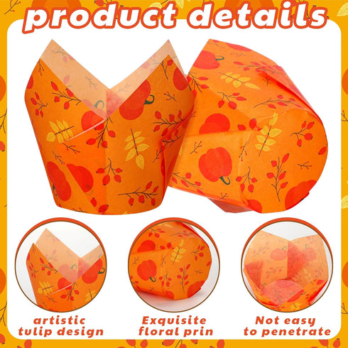400 Pcs Fall Cupcake Liners, Thanksgiving Tulip Wrappers for Baking Autumn Muffin Holders, Paper Baking Cups for