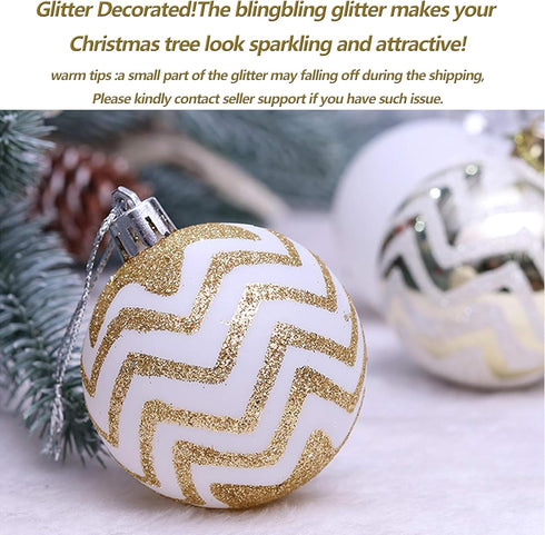 30PCS Christmas Balls Ornaments - 60MM Gold & White Painted Shatterproof Hanging Decorations for Tree