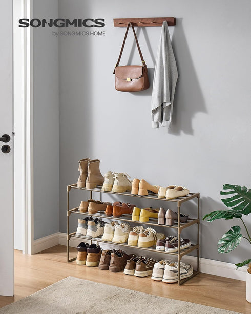 3-Tier 16-20 11.8 36.2 21.7 Inches, ULSA303K01 SONGMICS Shoe Rack, Shoe Organizer, Metal Storage Shelf, Upright