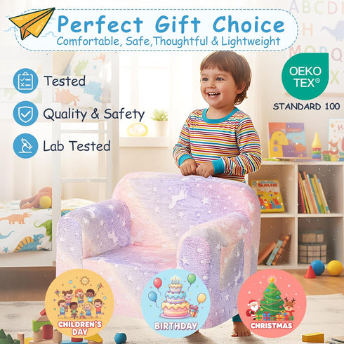 Tiita Kids Sofa, Childrens Couch with Carry Handle, Portable Toddler Foam Sofa Couch, Glow in the Dark Nursery Kids