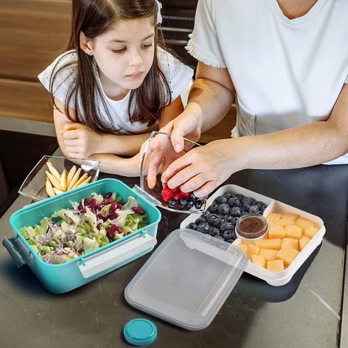shopwithgreen 3 Pack Salad Food Storage Container, 47-oz Bento Box with 3-Compartment for Sandwich, Fruit, Lunch,