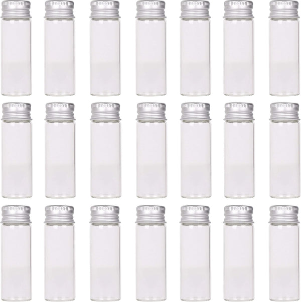 MaxMau 24 Tiny Jars with Aluminum Screw Lids, 15ml Clear Glass Bottles for Jewelry Beads, Herbs, DIY