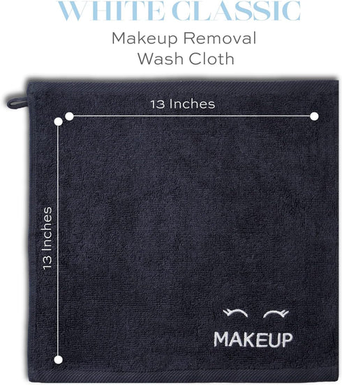 12 Pack 13 13 White Classic Bleach Safe Black Makeup Washcloths for Face Cleansing, - Super Soft Luxury Cotton Black