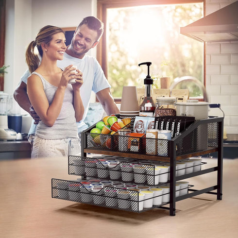 Countertop, Homsorout Coffee Bar Organizer - Coffee Station for Metal and Wood K Cup holder Storage Basket for Coffee