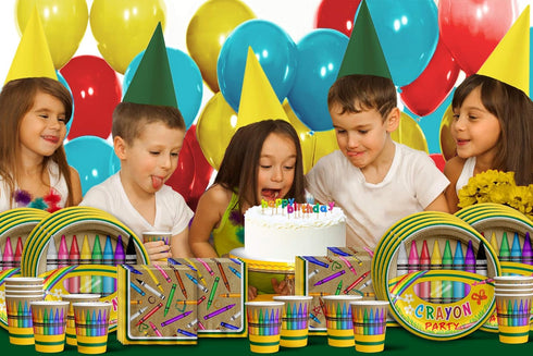 Crayon Birthday Party Supplies Set - Tableware Kit for 16 | Plates, Napkins, Cups