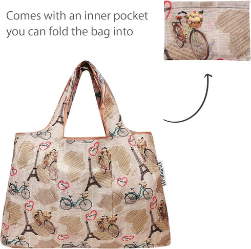 Large Reusable Nylon Grocery Tote Bag - Foldable Design