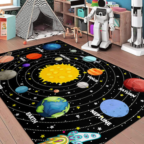 Planet Rug Space Adventure Theme Boys Bedroom Carpet Galaxy Floor Mat with
