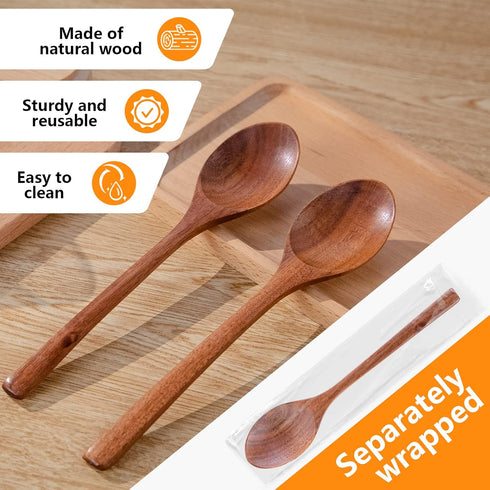 8 Inch Wooden Spoon Set, 6PCS Long Handle Mixing Spoons for Cooking, Stirring Sauce, and Soup