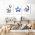 Set 3, 12x16 Baby Boy Nursery Canvas Wall Art of Blue Elephant Moon and Stars Picture Wall Decor Painting, Cute Animal