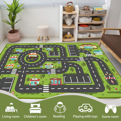 MOFAZEE 2'7" 3'11", 3-12 Road Rug for Kids, x Toy Car Play Rug Mat Carpet with Construction Town Style in Playroom