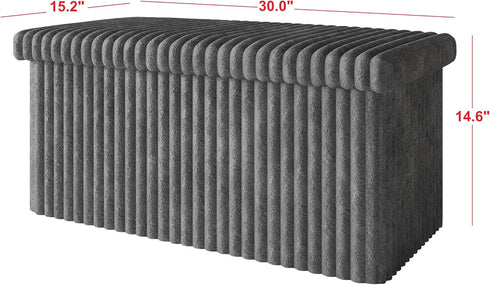 30" HOME DESIGN Florence Upholstered Folding Storage Bench, Tufted Top, Space-Saving Storage, Gray Corduroy Fabric