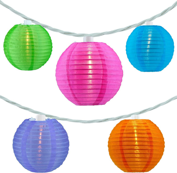 YULETIME 10 Count Multicolor Lantern String Lights on 7.6' White Wire, UL Listed, End-to-end Connectable Plug-in