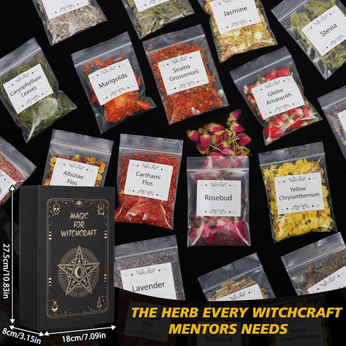 Tikem Kitch 60 Set,Bulk HNSHAG PCS Witchcraft Herbs Dried Flowers for Witch Candles Spells,Wiccan Supplies Tools,Pagan
