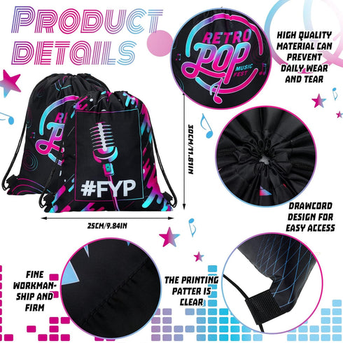 32 11.81 9.84 Inch Funtery Pcs Music Party Drawstring Bags Music Party Favors Birthday Treat Bags for Teens Social