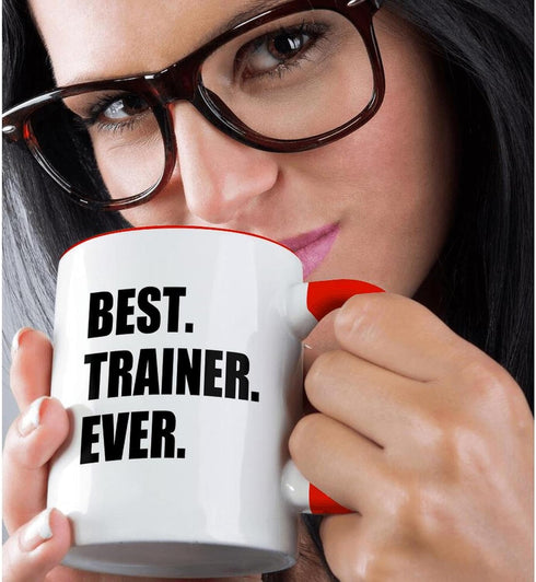 3dRose 11oz Two Tone Red Coffee Mug, Best Trainer Ever Fun Gift for Mentors, Coaches, Appreciation Mug