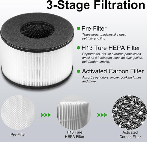 BS-03 H13 True HEPA Replacement Filter for PARTU BS-03 and Slevoo BS-03, 3 Pack