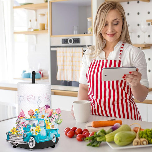 Countertop FYSUIMU Spring Flower Paper Towel Holder Tulip Floral Truck Gnome Paper Holder Stand Black Metal Tissue