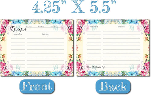 Pioneer Woman Style Floral Recipe Cards, Flower Recipe Cards, Blank Back Recipe Notecards, Perfect for Bridal Shower