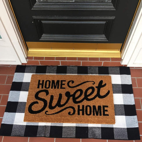 MUBIN 27.5 x 43 Inches Cotton Buffalo Plaid Rug, Hand-Woven Indoor or Outdoor Rugs for Layered Door Mats (Black and