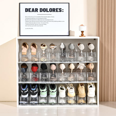 Organizer12Pack Shoe Slots Clear Shoe Stackers for a Pair of Shoes,Adjustable Shoe Rack with Three LevelsShoe Storage
