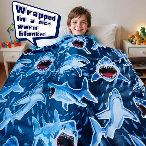 Cozy Hammerhead, 40"x50" Shark Blanket Gifts for Kids Boys, Shark Toys Fleece Baby Blankets for Boys Toddlers, Plush