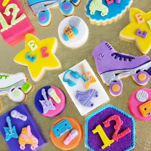 80s Disco Fever Fondant Silicone Tray, Boombox Microphone Radio Bass for Sugarcraft Cake Decorating, Cupcake Topper,