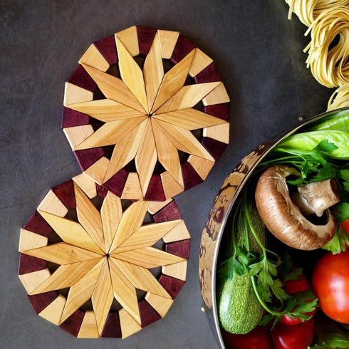Natural Wood Trivets Set of 2 for Hot Dishes - 7-inch Wooden Kitchen Hot Pads Made in Ukraine