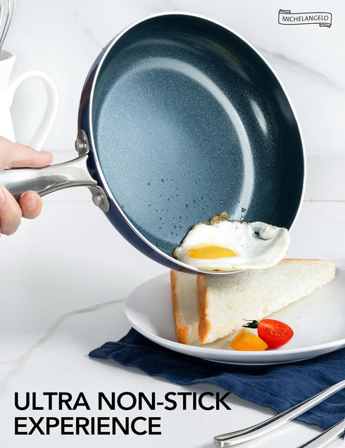 MICHELANGELO Small Frying Pan, 8 Inch Nonstick Frying Pan with Lid, Non-Toxic Omelette Pan with Stainless Handle,