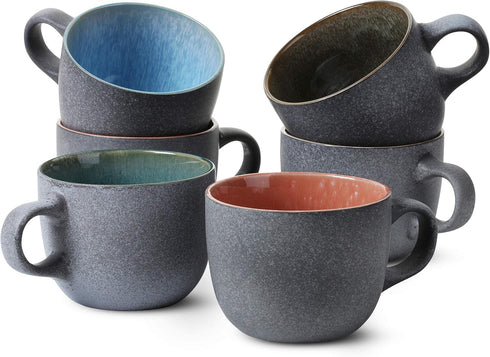Brew To A Tea BTaT- Porcelain Coffee Mugs Set, 14 oz (415 ml), 6 Pack, Ceramic