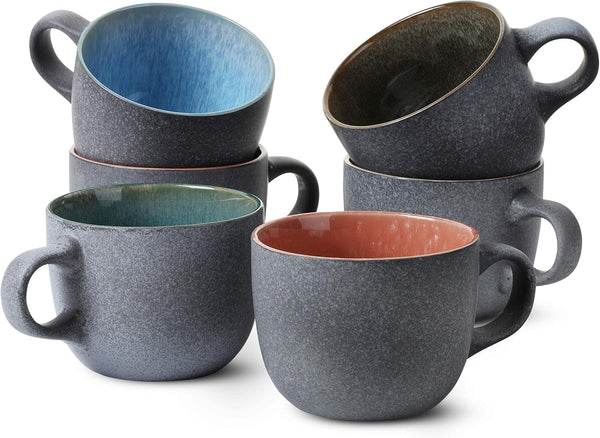 Brew To A Tea BTaT- Porcelain Coffee Mugs Set, 14 oz (415 ml), 6 Pack, Ceramic