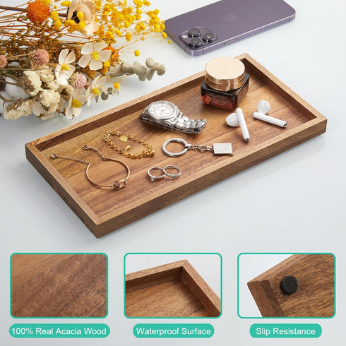 ALELION 11.7" Acacia Wood Bathroom Vanity Tray for Counter - Decorative Organizer for Makeup and Jewelry