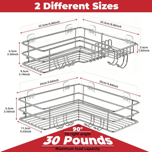 2-Pack SUS304 Corner Shower Shelves - Adhesive Shower Organizer for Shampoo & Soap Storage, Space-Saving Bathroom Caddy