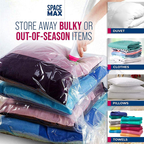 Small 6 Pack SPACE MAX Premium Space Saver Vacuum Storage Bags, Reusable with Travel Hand Pump