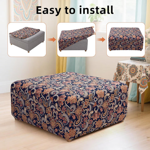 YISUN Ottoman Cover Square, Stretch Printed Ottoman Slipcover Square, Thick Storage Ottoman Covers Washable Footrest