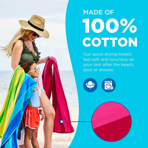 29" 58" 100% (4 Pack) Kaufman - Soft Oversized Beach Towels in Bulk | x Velour Striped Towel | Absorbent, Quick-Drying