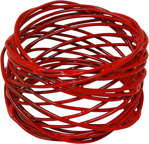 Handmade Round Red Mesh Napkin Rings - Set of 6 Holders for Dining Table Parties, Dia: 2 Inch
