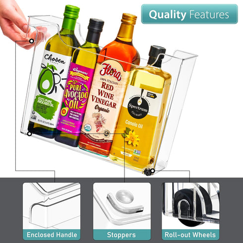 Sorbus Roll Out Bottle Organization Bins, Clear Plastic Containers with Wheels & Handles for Kitchen Storage