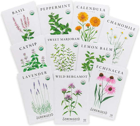 Sereniseed Certified Organic Herbal Tea Seed Collection (10-Pack) 100% Non GMO, Open