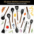 Silicone Kitchen Utensils Set & Holder, Cooking Essentials for New Home & 1st Apartment (Acacia Wood, Black)